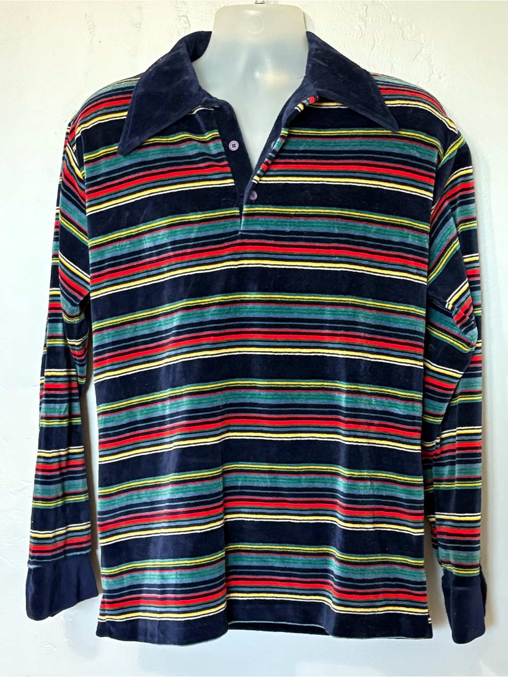 Richman Brothers Velour Shirt Mens Large Vtg 1970s Disco Hipster Skate Striped